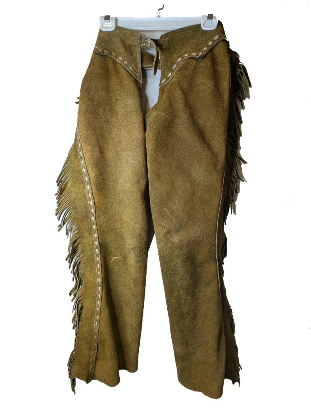 Custom Brown Suede Leather Western Chaps Full Fringed Equestrian Riding Size M-L